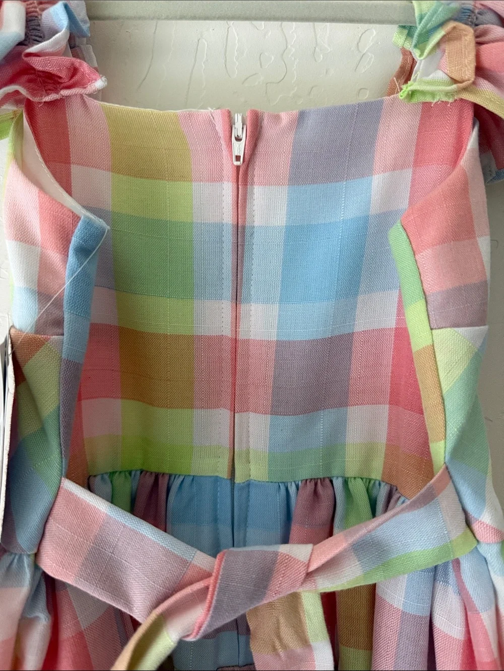 🩵 Bonnie Jean Pastel Plaid Ruffle Strap Dress - Size 6x